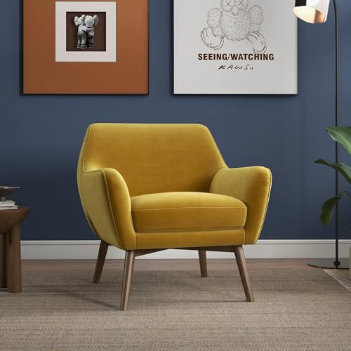 GDFStudio Mid-Century Modern Comfy Accent Chair, Upholstered Boucle Lounge Vanity Chair with Rectangular Back and Solid Wood Legs, Armchair Sofa Chair for Bedroom Living Room Makeup, Gold & Brown | Amazon (US)