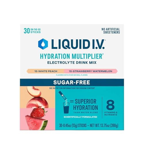 Liquid I.V. Hydration Multiplier Sugar Free Variety Pack, 30 Servings - White Peach and Strawberry Watermelon |Electrolyte Drink Mix | Easy Open Single-Serving Sticks| Non-GMO | Amazon (US)