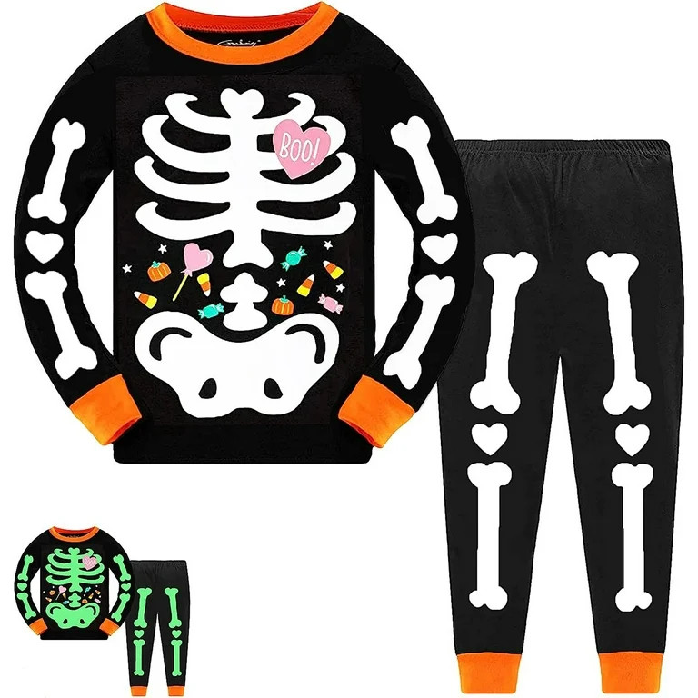 FEDPOP Toddler Halloween Pajamas Kids Skeleton Glow in the Dark Sleepwear Pjs Set 4T | Walmart (US)