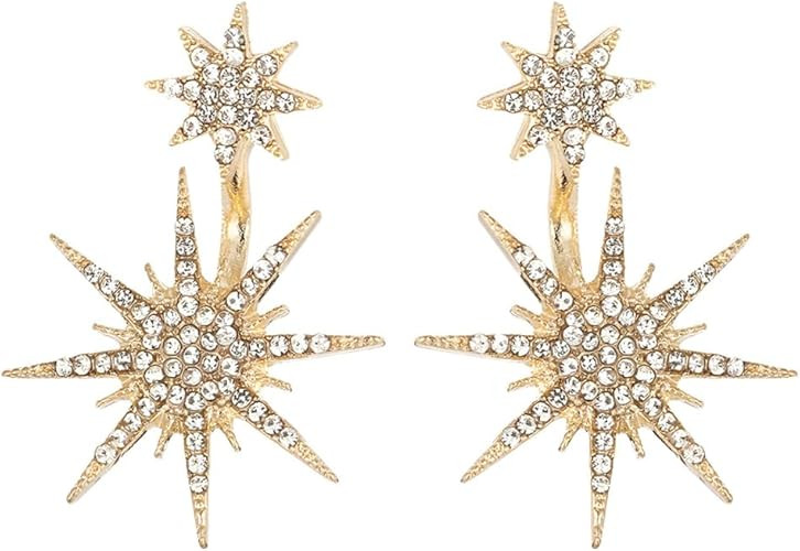 Blingsoul Stars Rhinestone Bride Earrings - Elegant Silver and Gold Dangle Style Hollow Star Earr... | Amazon (US)