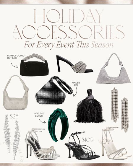 Holiday party accessories - bags, heels and earrings all perfect for holiday parties and nye

#LTKHoliday #LTKSeasonal #LTKunder100
