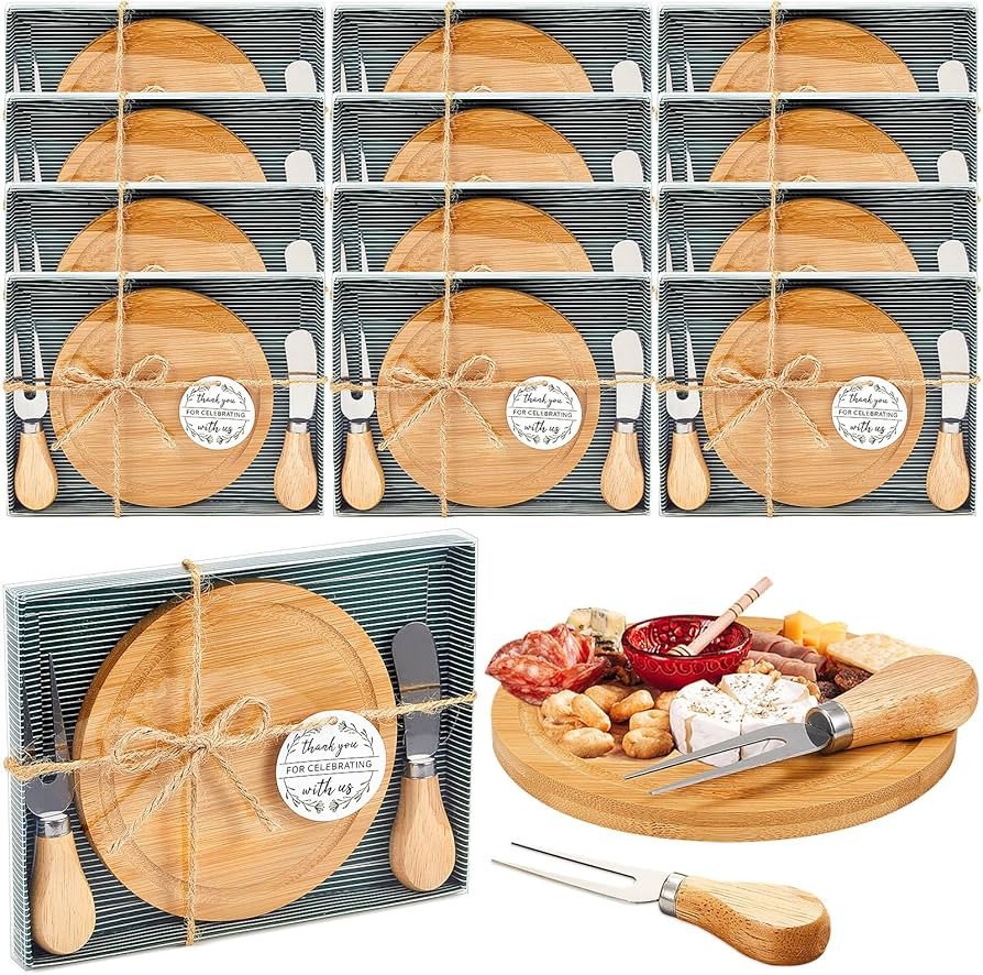 Maxcheck 12 Sets Bridal Shower Baby Prizes Cheese Board Set Wood Round Mini Charcuterie Board wit... | Amazon (US)