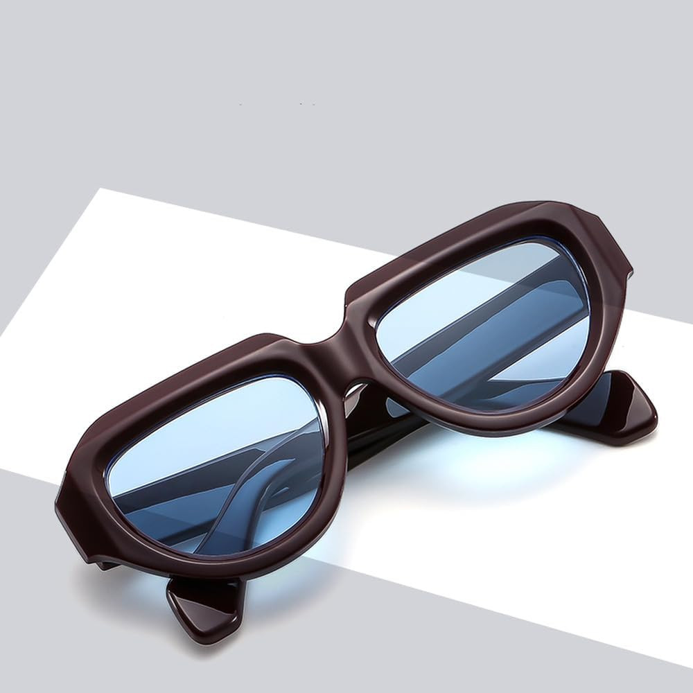 Fashion Trend Retro Cut Edge Oval Wide Mirror Leg Sun Glasses Polygonal Personalized Large Frame ... | Amazon (US)