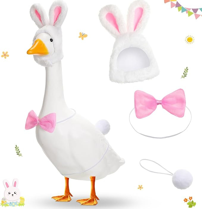 Easter Bunny Porch Goose Outfits for Cement Goose 23"/ 17'' Lawn Goose Statue Clothes Bunny Ear H... | Amazon (US)