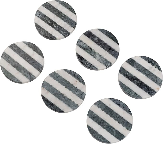 GoCraft White Marble Coasters with Green Striped Inlay – Set of 6 Round Handcrafted Drink Coast... | Amazon (US)