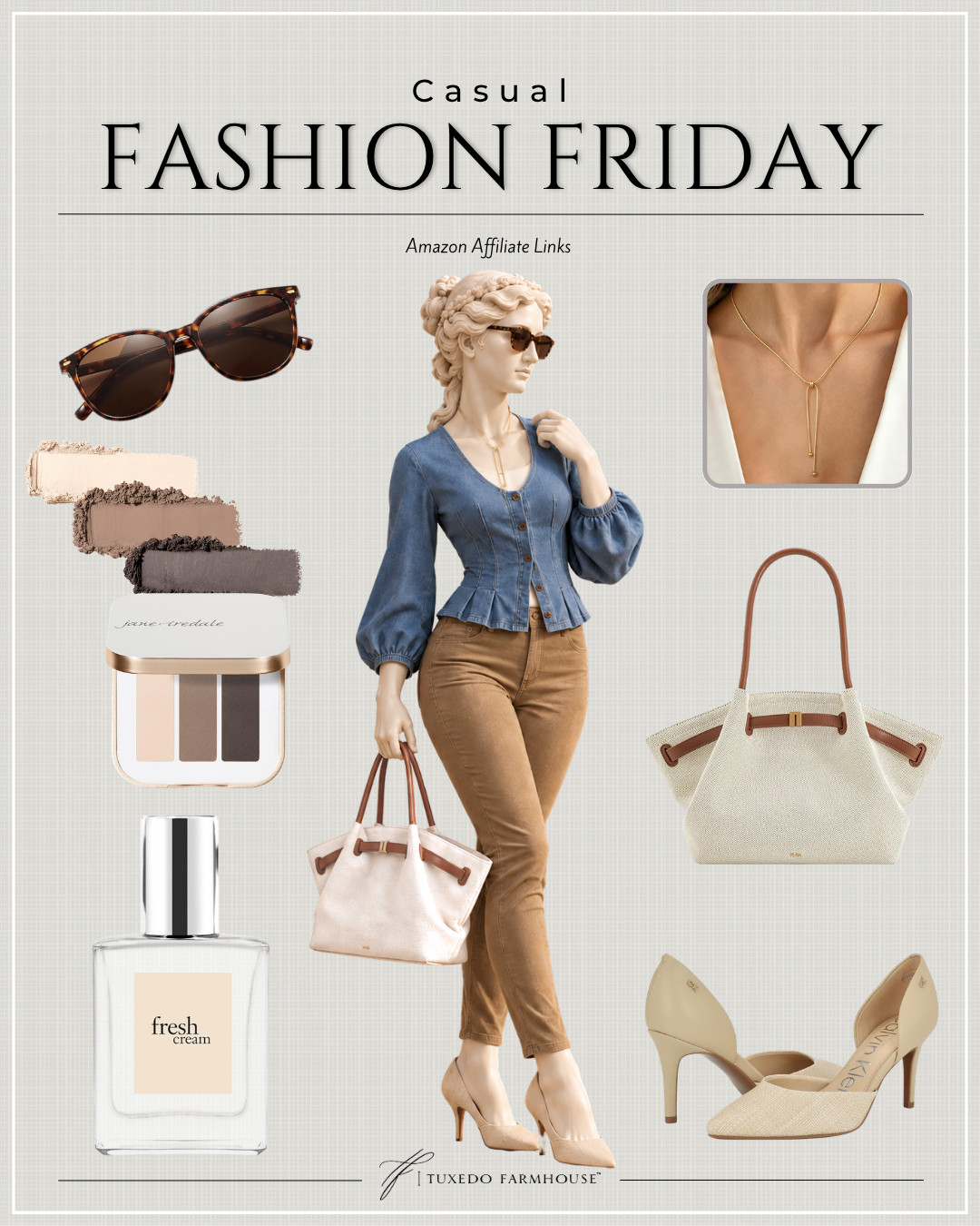 Casual Friday, but make it polished! 🤎 This denim and camel combo is such an easy fall look, finished with neutral heels, a chic everyday bag, tortoise sunnies and delicate gold jewelry. Comfortable, feminine and pulled together without trying too hard. Everything is linked!

#LTKStyleTip #LTKFindsUnder100 #LTKSeasonal #FallFashion #CasualStyle #AmazonFashion #FashionOver40 #FallOutfitIdeas 

 #LTKSeasonal #LTKHome #LTKSaleAlert