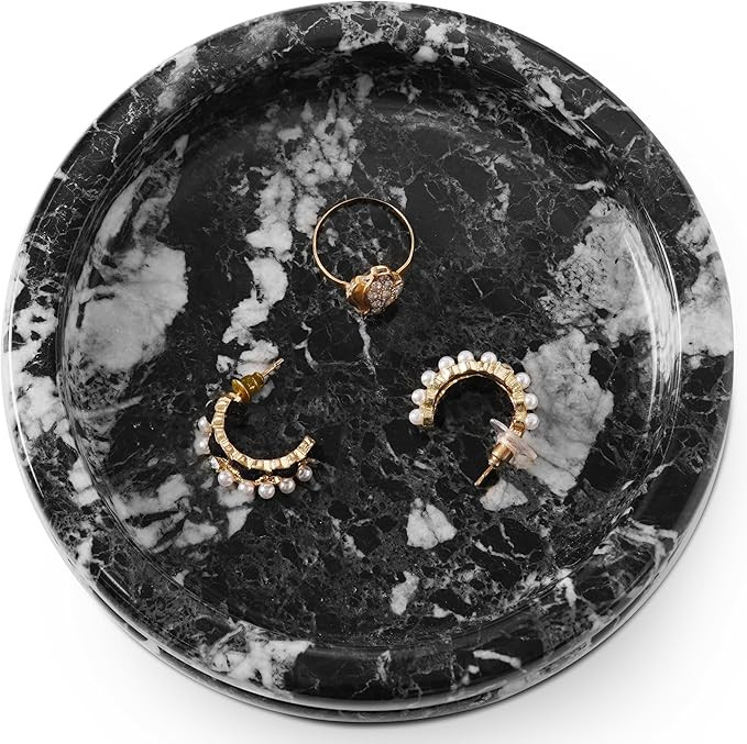 Marble Jewelry Dish 5 Inch Handmade Black Trinket Dish Ring Holder, Aesthetic Room Decor and Enga... | Amazon (US)