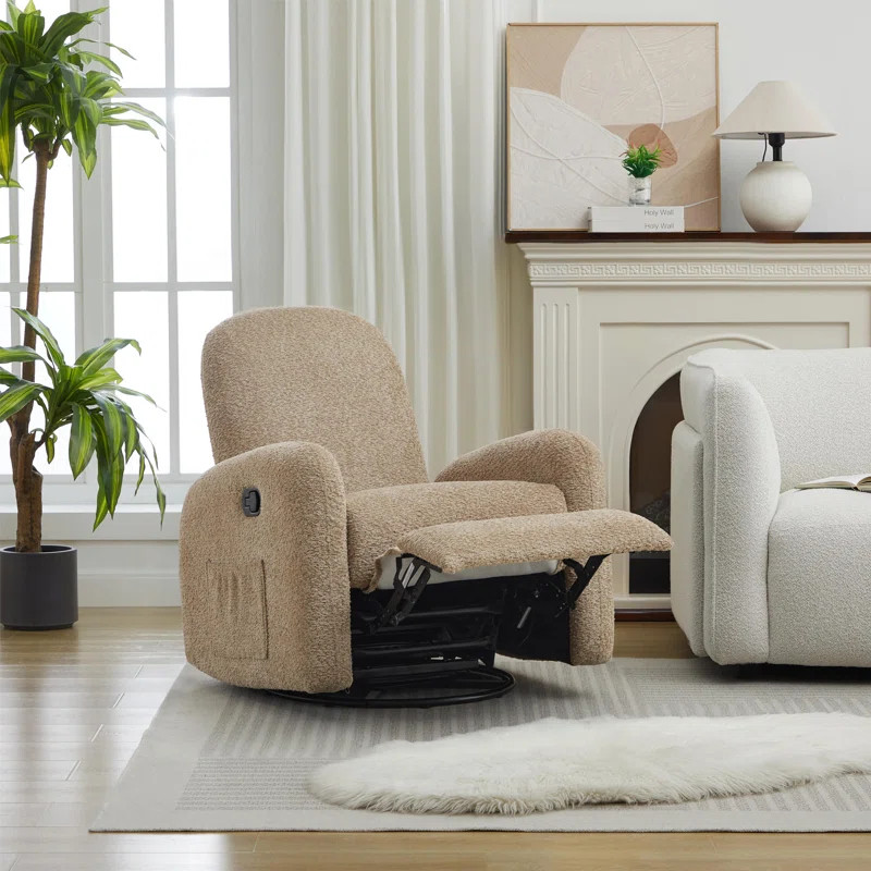 Haaniyah Boucle Fabric Swivel & Rocking Recliner | Wayfair North America