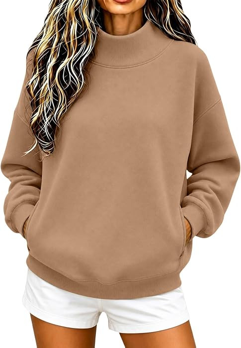Mock Neck Sweatshirt Women Oversized Pullovers Tops with Pockets | Amazon (US)