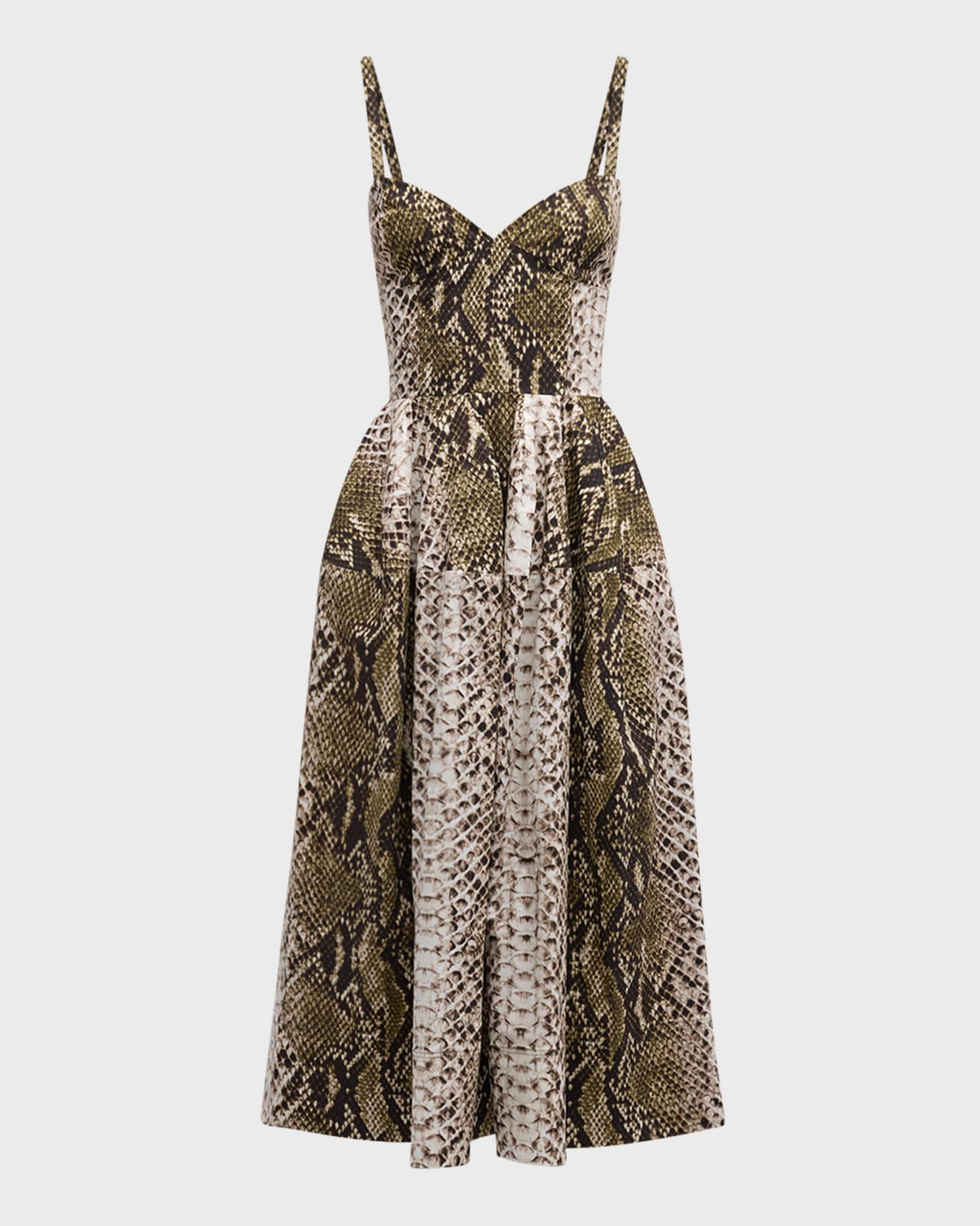 V-Neck Snake-Print Sleeveless Cotton Midi Dress | Neiman Marcus