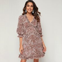 Tribal Print Frill Flounce Sleeve Dress | SHEIN