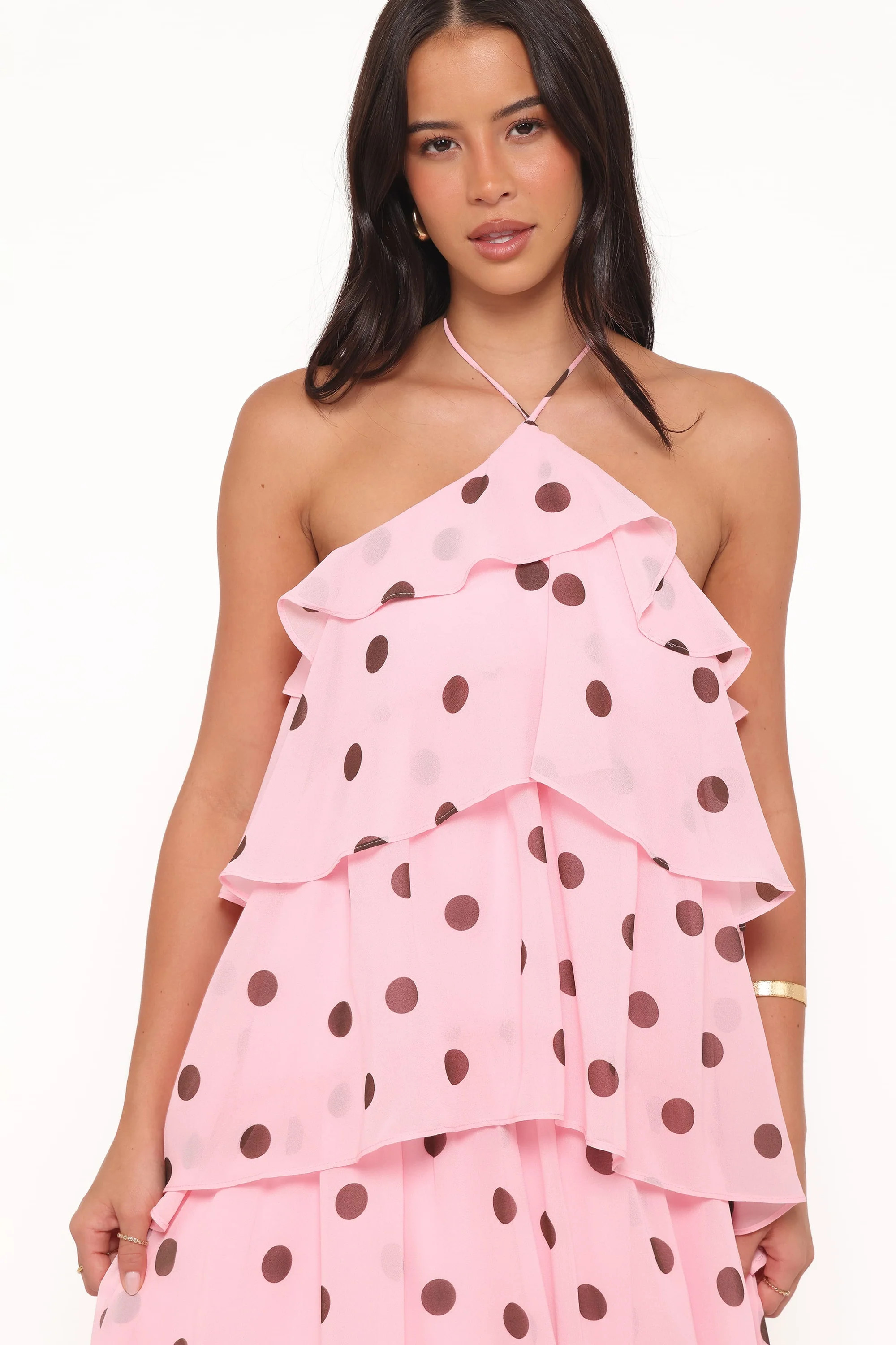 Chasity Halterneck Maxi Dress - Pink Polka Dot | Petal & Pup (US)