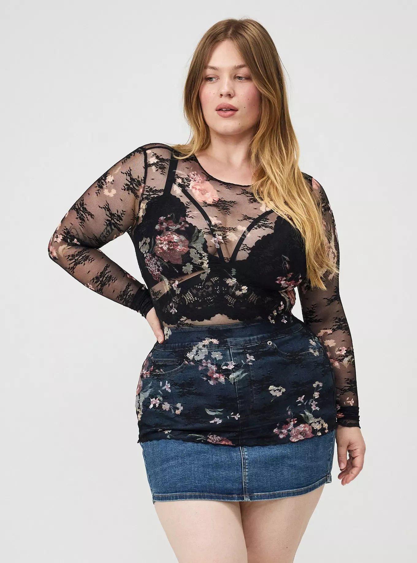 Sheer Lace Long Sleeve Crew Top | Torrid (US & Canada)