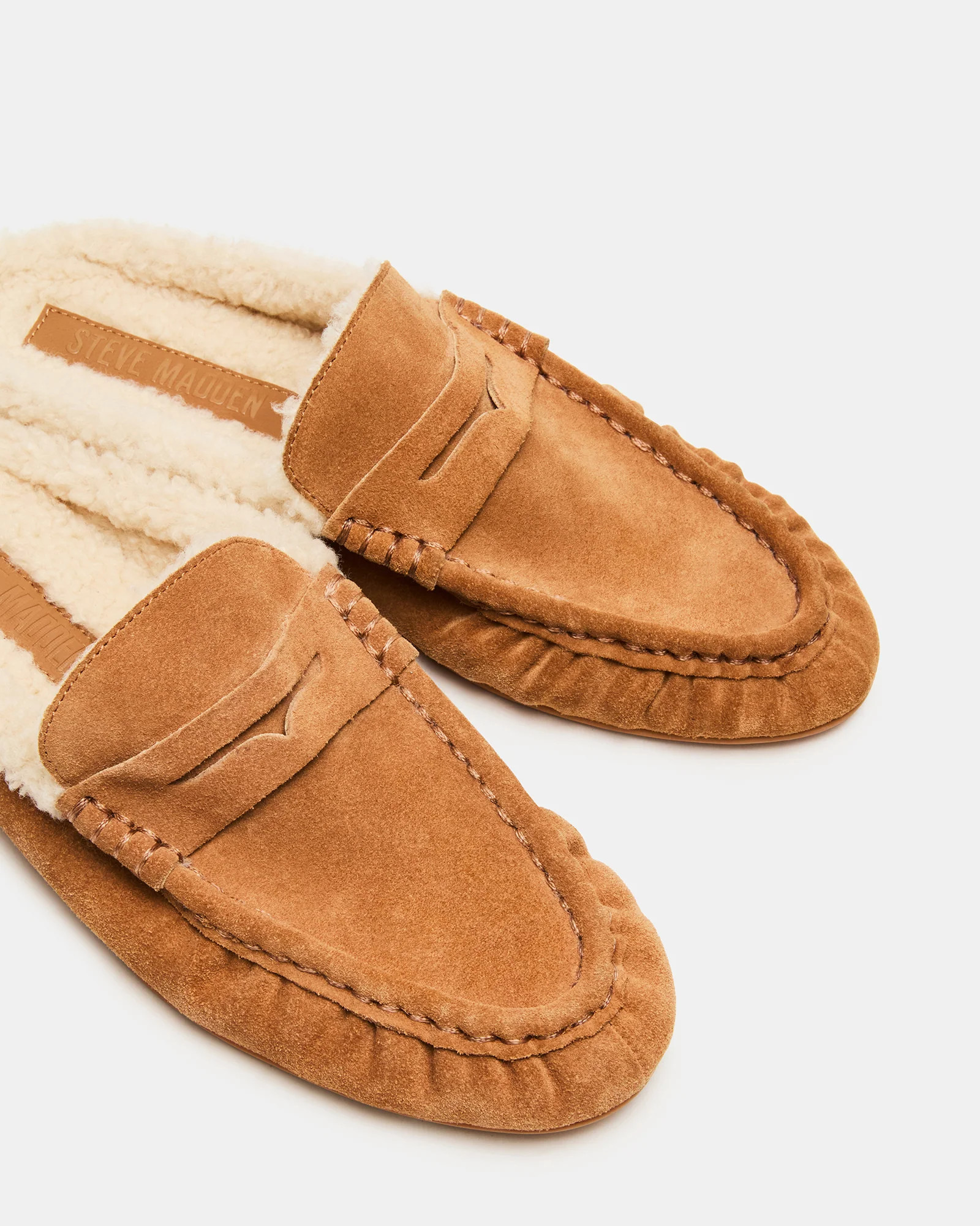 RAFE Faux Fur Tan Suede Slip-On Mule Women's Flat | Steve Madden (US)