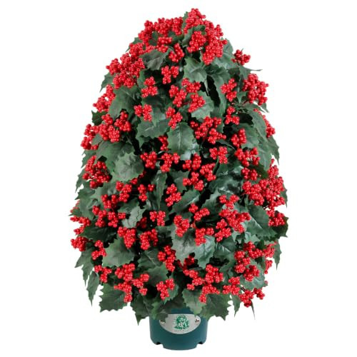 28" Artificial Christmas Berry Plant in Pot, Faux Red Holly Berry Arrangement for Holiday Decor, Rustic Farmhouse Winter Decoration for Front Porch Entryway Indoor Outdoor Use (Dark Red) | Amazon (US)
