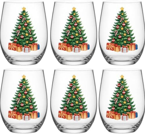 Maxcheck 6 Pack 18 oz Christmas Tree Wine Glasses Set Christmas Stemless Wine Glasses Fall Party ... | Amazon (US)