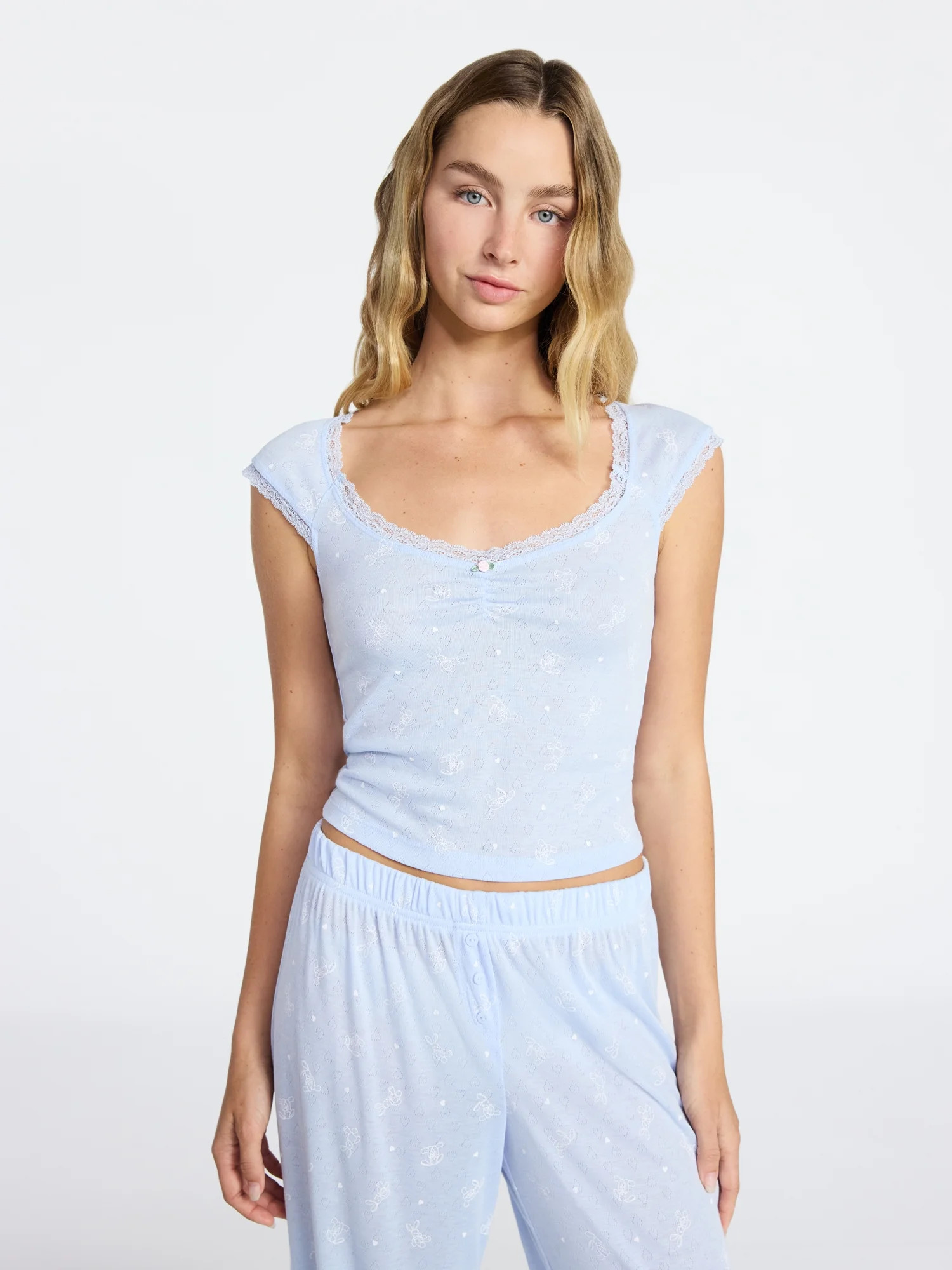 No Boundaries Sleep Pointelle Knit Baby Tee, Women’s XXS-3X | Walmart (US)