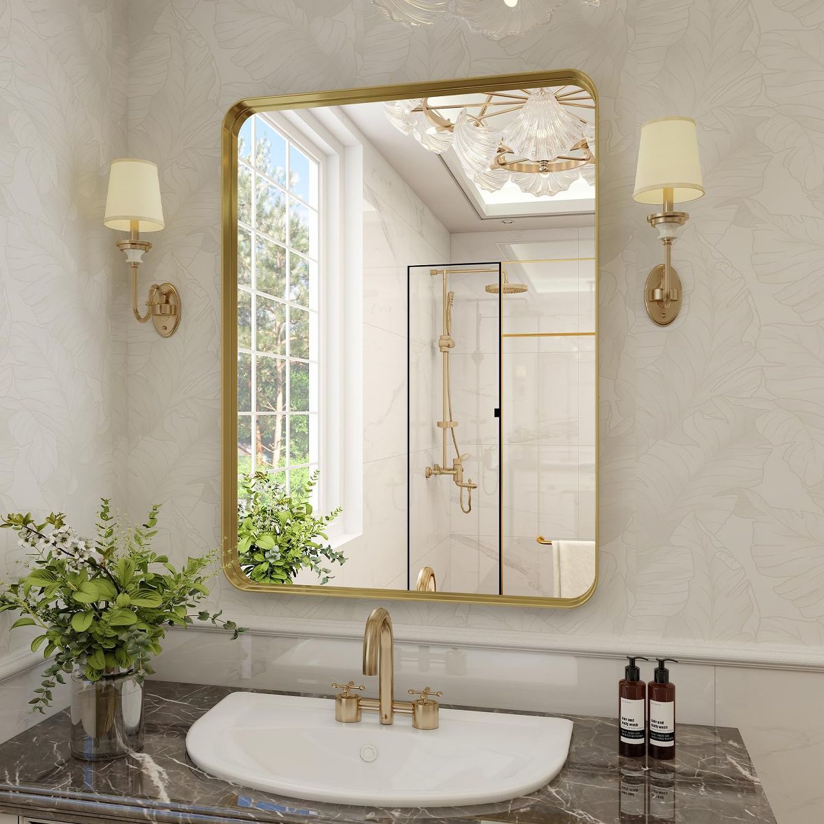 HOMLUX 30"x40" Gold Deep Frame Bathroom Mirror with Modern Rounded Corners, Horizontal or Vertica... | Target