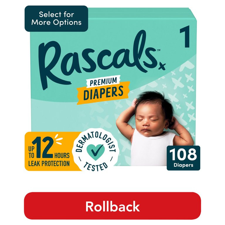 Rascals Premium Diapers, Size 1, 108 Count (Select for More Options) | Walmart (US)