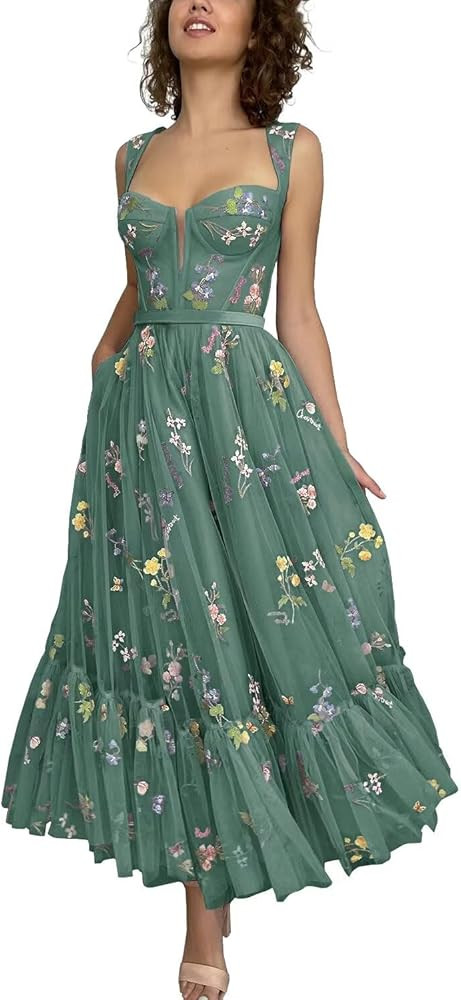 Fivsole Flower Tulle Prom Dress Embroidered Formal Gown | Amazon (US)