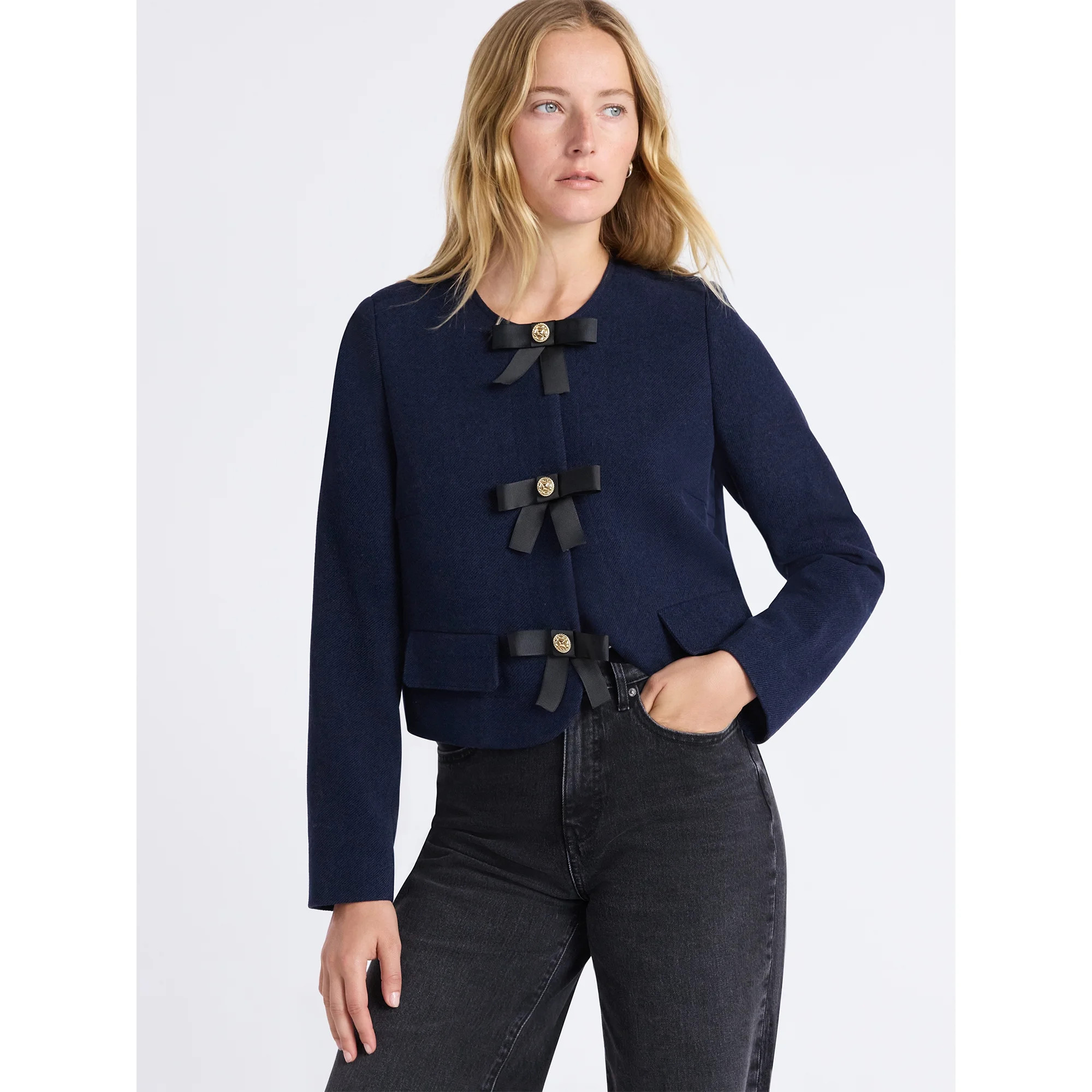 Free Assembly Women's Bow Front Cropped Jacket, Sizes XS-XXL | Walmart (US)