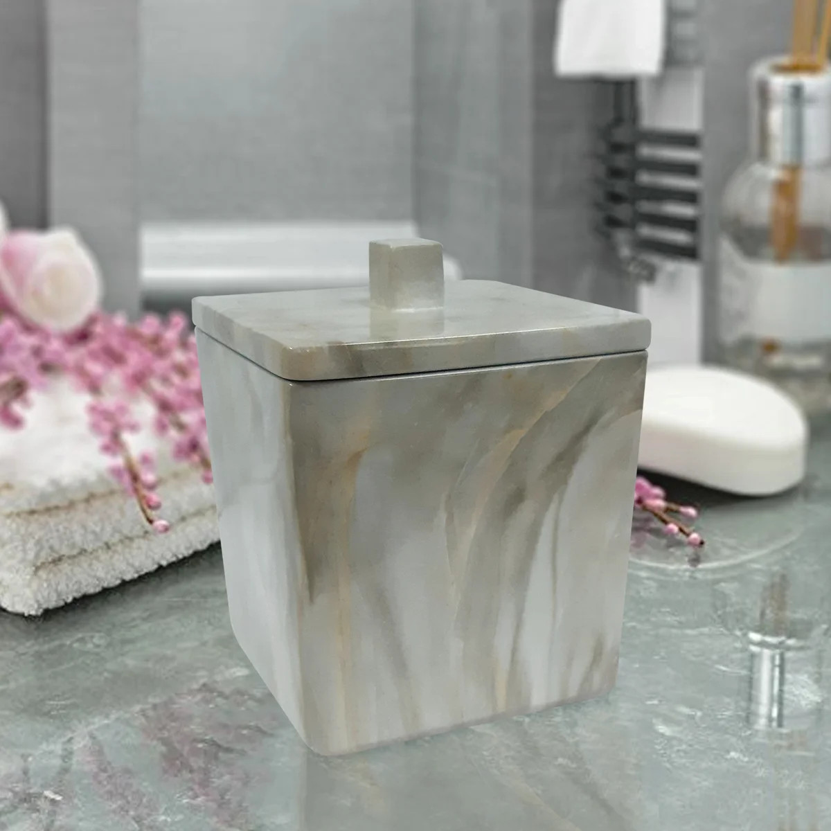 Resin Vanity Jar Decorative Canister with Marble Finish for Bathroom and Bedroom Storage | Wayfair North America