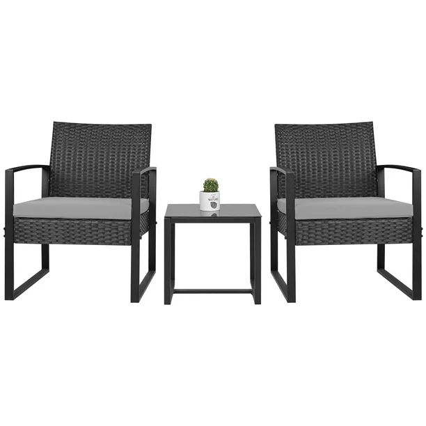 Walnew Patio Furniture Cushioned PE Rattan Bistro Chairs Set of 2 with Table, 3 Piece | Walmart (US)