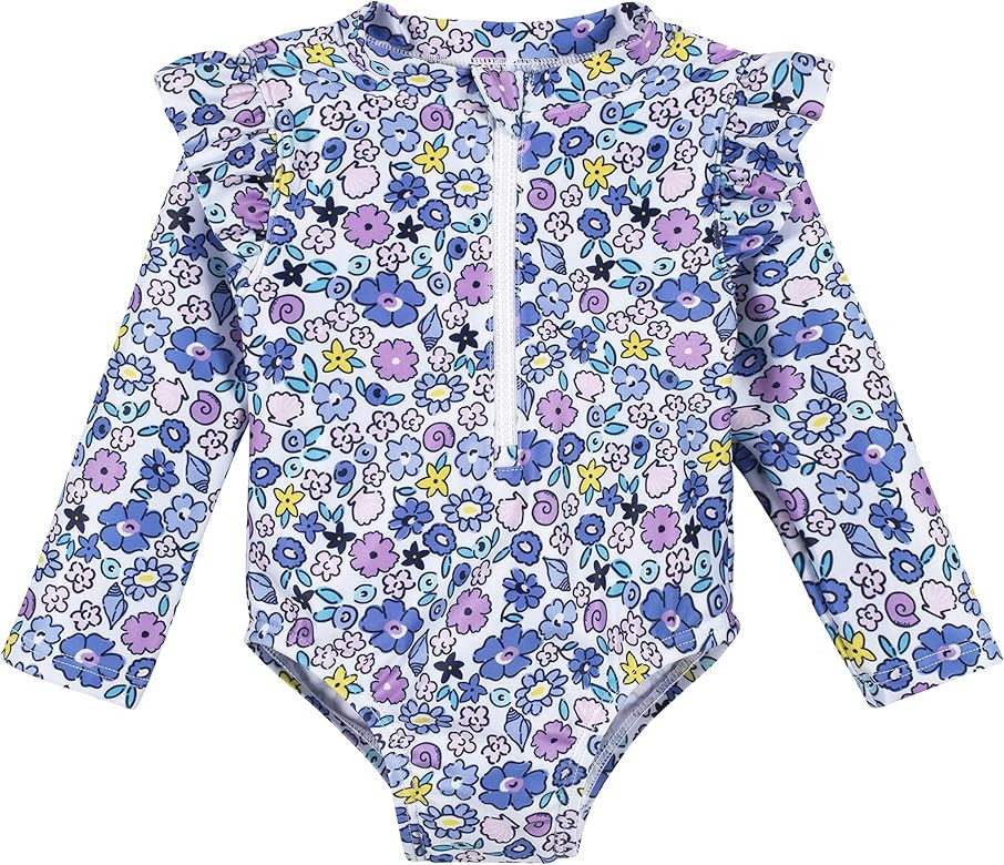 Gerber Girls' Toddler Long Sleeve One Piece Rashguard Swimsuit | Amazon (US)