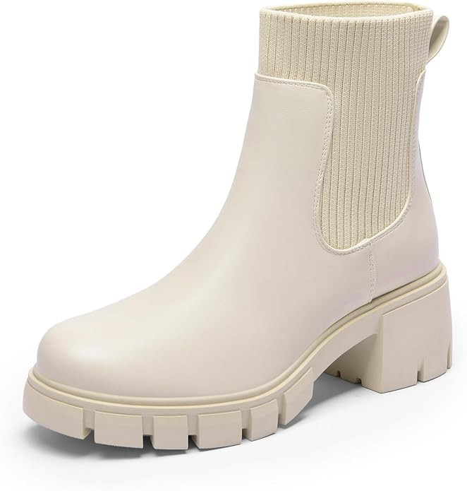 DREAM PAIRS Women's Elastic Chelsea Ankle Boots Fashion Low Chunky Heel Platform Lug Sole Short B... | Amazon (US)