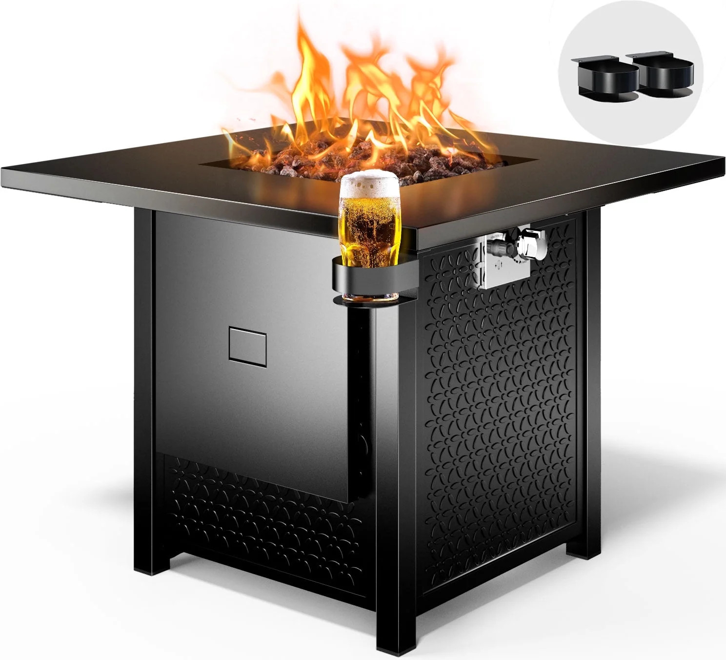 CHITOOMA 32" Gas Fire Pits with Lid and Lava Rock for Outside 50,000 BTU Propane Fire Pit Table, ... | Walmart (US)