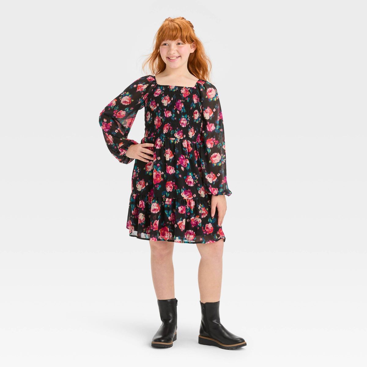 Girls' Long Sleeve Smocked Bodice Dress - art class™ | Target