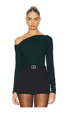 Michael Lauren Maples Asymmetrical Off Shoulder Long Sleeve Top in Evergreen from Revolve.com | Revolve Clothing (Global)