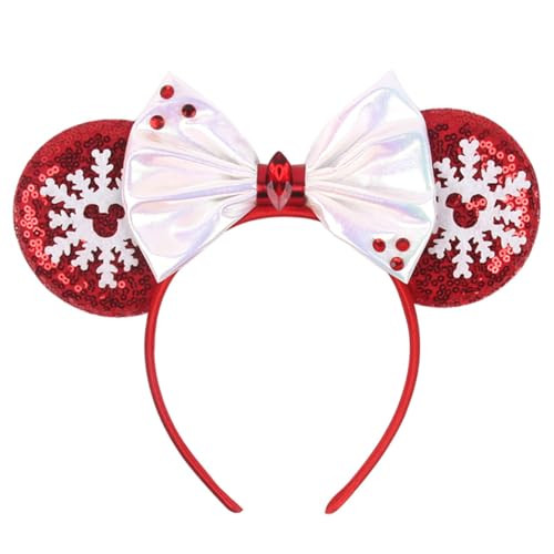 Christmas Mouse Ears Headband Peppermint Snowflakes Hairband Sequin Bow Hair Hoop Headpiece for P... | Amazon (US)