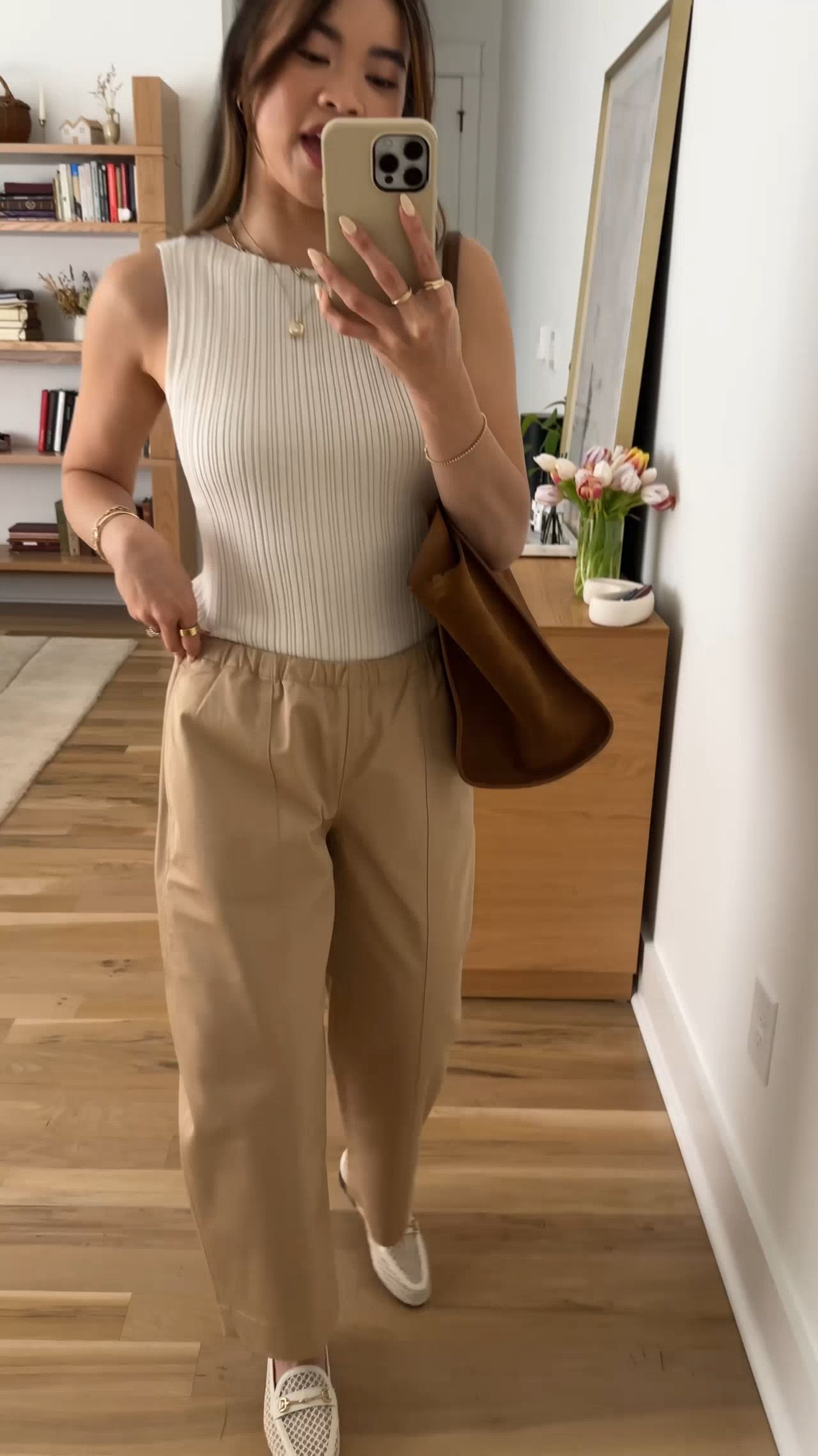 Sizing info:
•Top size XS
•bottoms size 2XS in hourglass tan 

petite fashion, get dressed with me, outfit inspiration, ootd, nashville outfit, Nashville influencer, petite style, vacation style, casual outfits, mom style, petite pants, spring outfits, spring outfit info, spring pants, spring outfit idea, spring top, spring bag, spring shoes, 
 @Aritzia 
@Quince 

#LTKootd #LTKPetite #LTKSeasonal