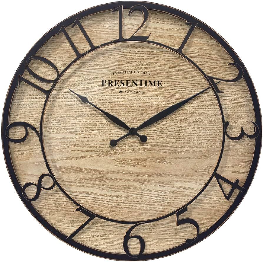 PresenTime & Co 21" Farmhouse Series Wall Clock, Cottage Style, Vintage Design, Oil Rubbed Antiqu... | Amazon (US)