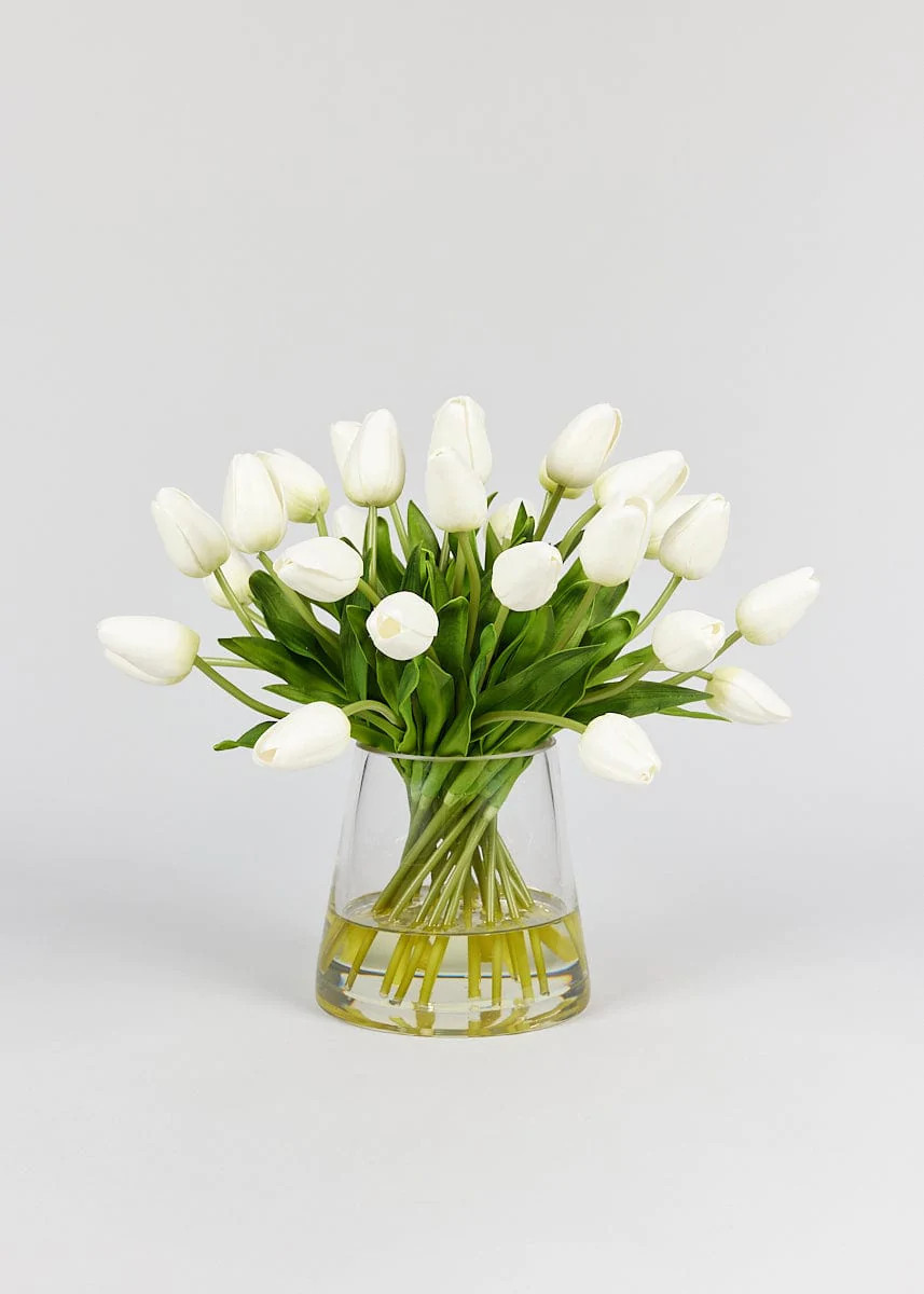 White Tulips in Glass Vase | Faux Flower Arrangements at Afloral.com | Afloral