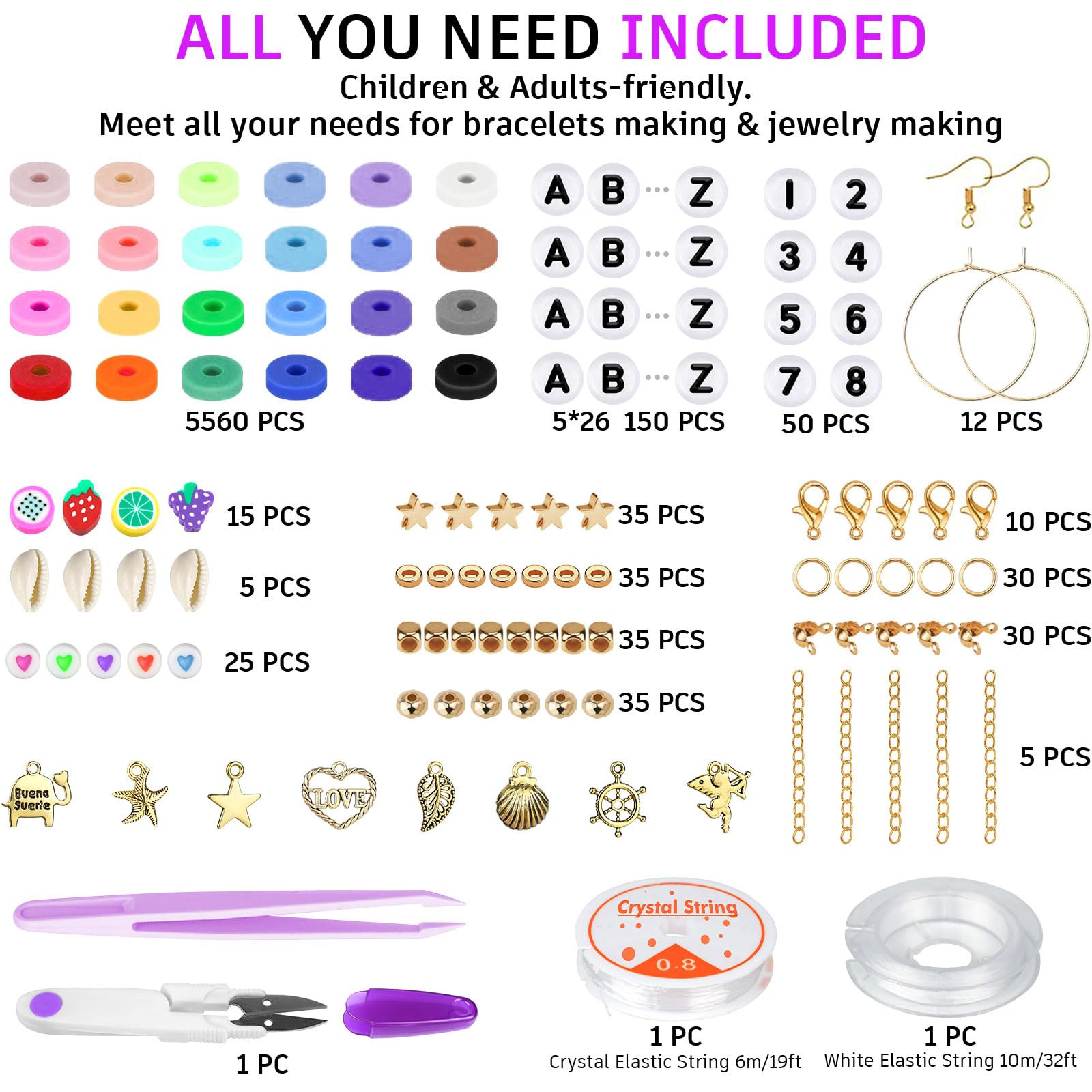 Gionlion 6000 Clay Beads Bracelet Making Kit, 24 Colors Flat Preppy Beads for Friendship Bracelet... | Amazon (US)