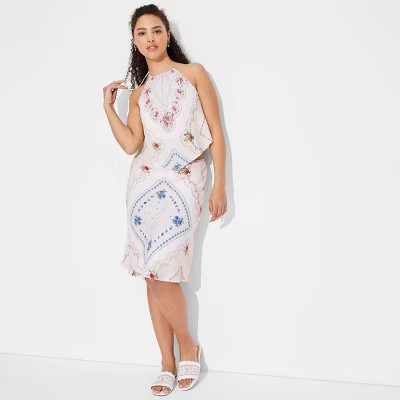 Women's Scarf Midi A-Line Skirt - Wild Fable™ White Floral M: Lightweight Woven Fabric, Full Waistband Elastic, Machine Washable | Target