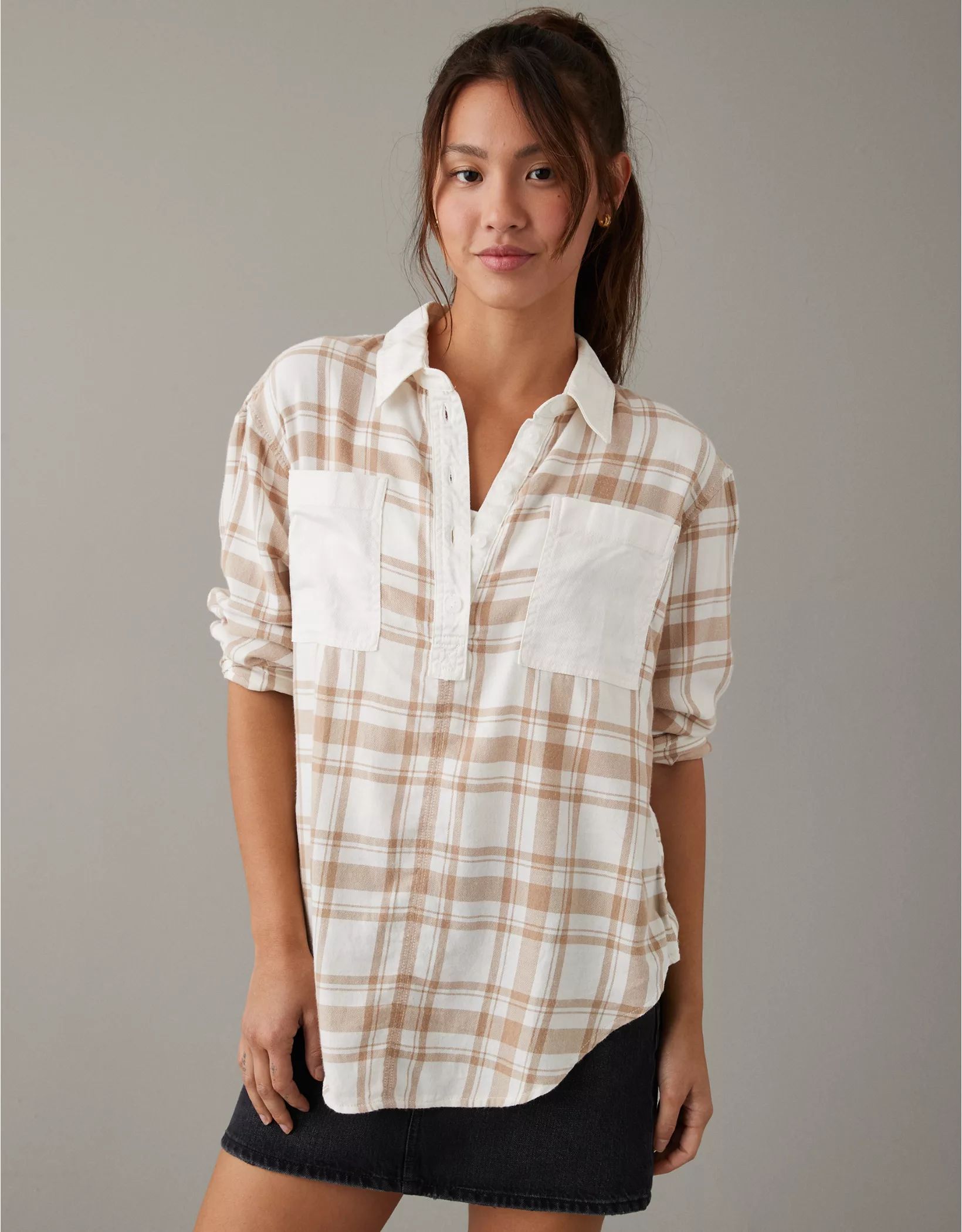 AE Oversized Plaid Pullover Shirt | American Eagle Outfitters (US & CA)