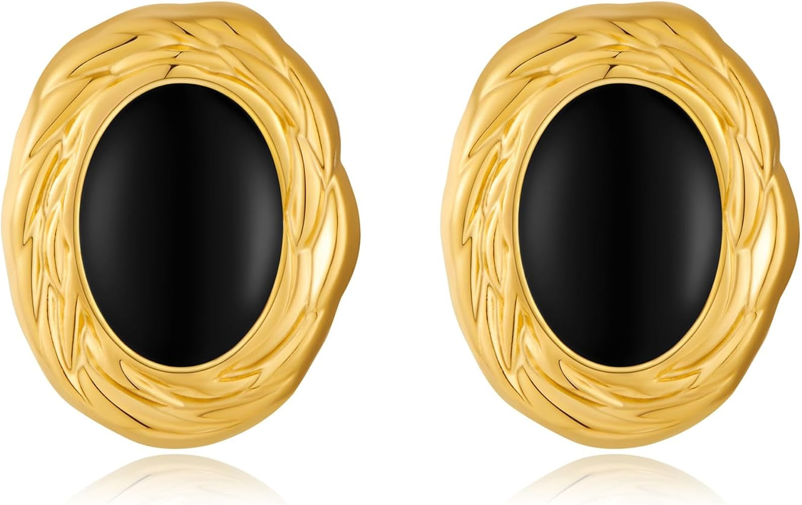 RAUCHBE Big Chunky Gold Earrings for Women Vintage Black Oval Earring Onyx Statement Earrings Tre... | Amazon (US)