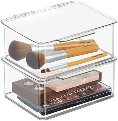 mDesign Plastic Cosmetic Storage Organizer Box Containers with Hinged Lid for Bedroom, Bathroom Vani | Amazon (US)