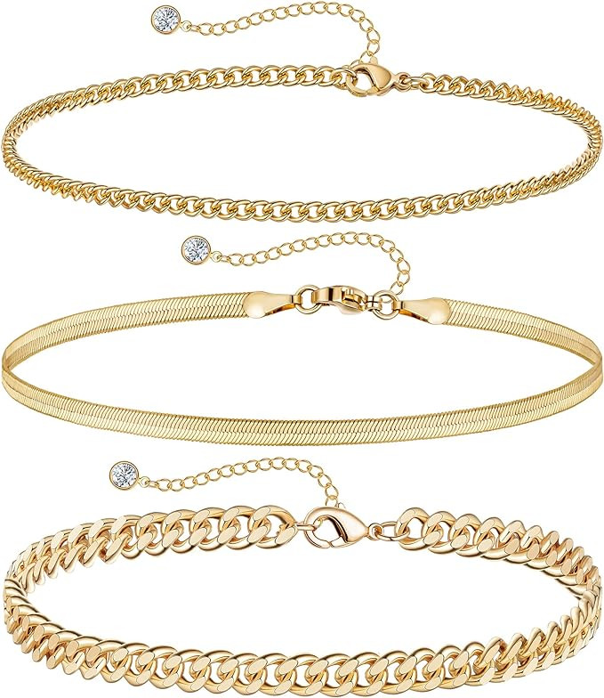 DEARMAY Gold Ankle Bracelets for Women, 14K Gold Anklets for Women Waterproof Cuban Link Anklets ... | Amazon (US)