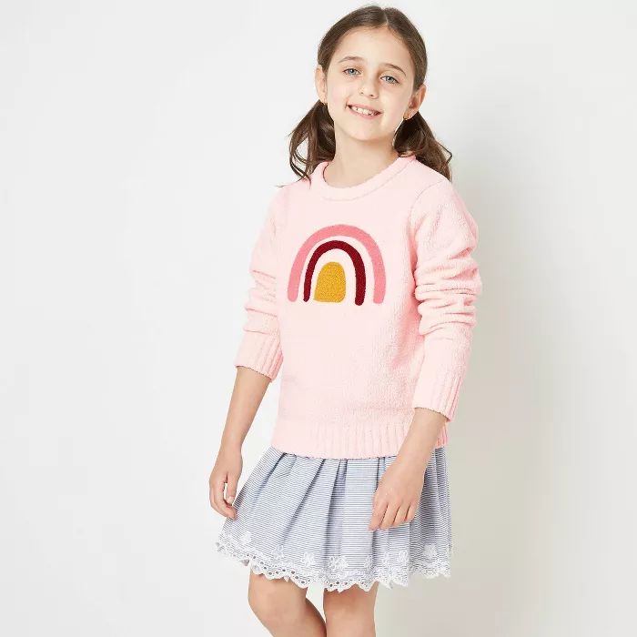 Girls' Chenille Rainbow Pullover Sweater - Cat & Jack™ Light Pink | Target