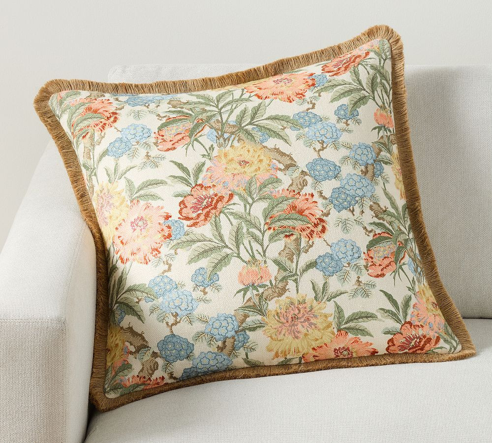 Kravet Garden Floral Ikat Pillow Cover With Fringe, 22