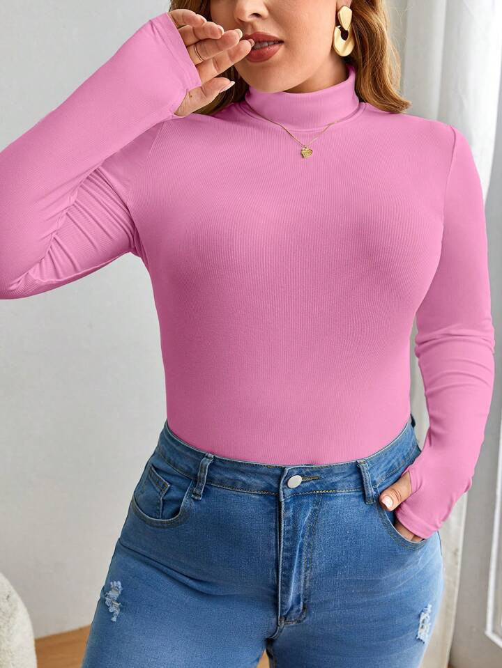 SHEIN Essnce Plus Mock Neck Thumbholes Tee | SHEIN