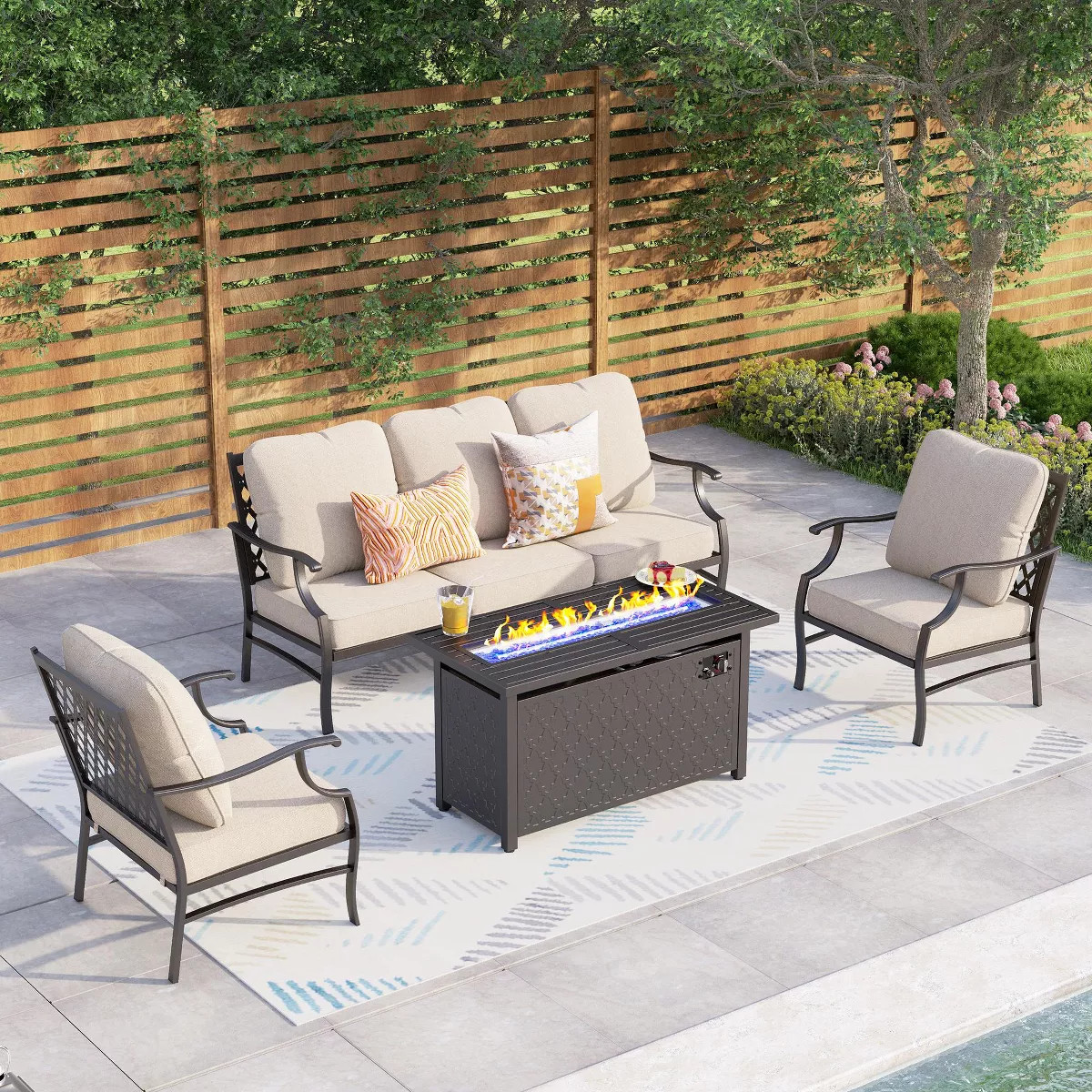 Captiva Designs 4pc Metal Patio Outdoor Conversation Fire Pit Set with Grid-back Armchairs for Ga... | Target
