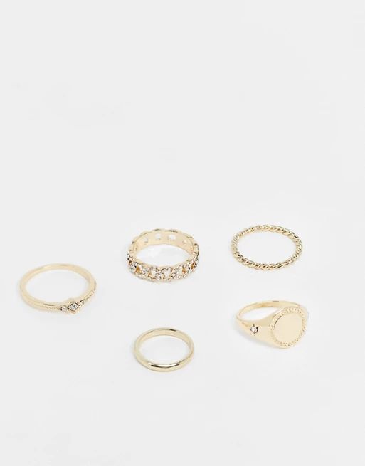 Topshop signet and chain link ring multipack in gold | ASOS (Global)