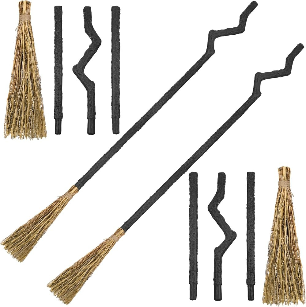 2 Pack 4 Parts Witch Broom Crooked Wizard Broomstick Halloween Witches Costume Prop Accessory Dec... | Amazon (US)