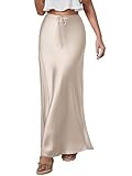 Womens Satin Silk Maxi Skirts Drawstring Flared Casual A-Line Long Skirt for Women | Amazon (US)