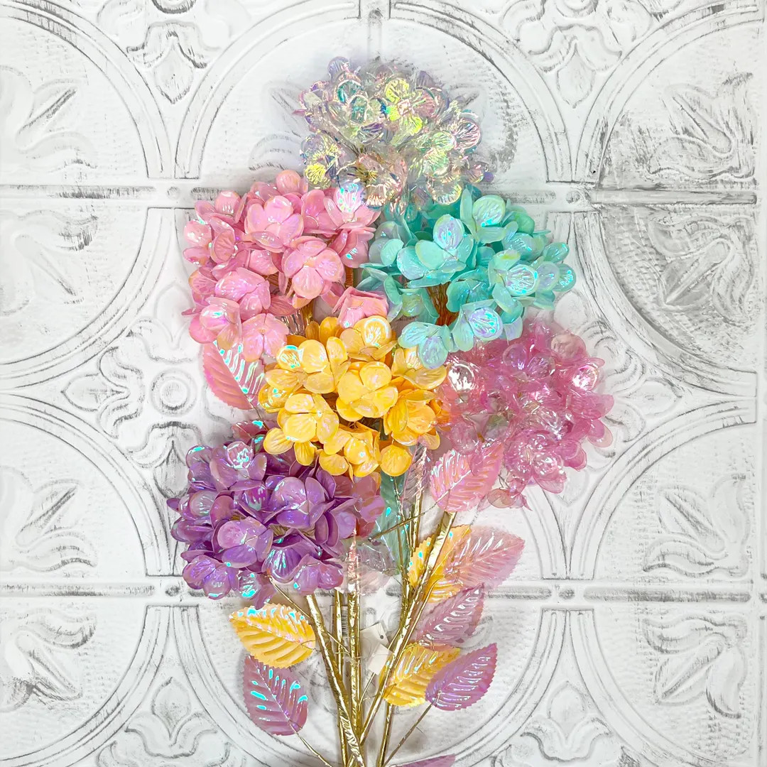 Iridescent Hydrangea With Gold Stem - 6 Colors for Floral Arrangements, Wreaths & Home Decor - Sp... | Etsy (US)